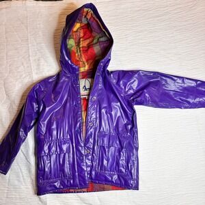 Vintage Sailmaker Kids PVC Raincoat Purple Plaid Lined Size 5 | 90s Vinyl Jacket